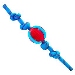 KONG Jaxx Brights Ball med rep för hunden i rött och blått